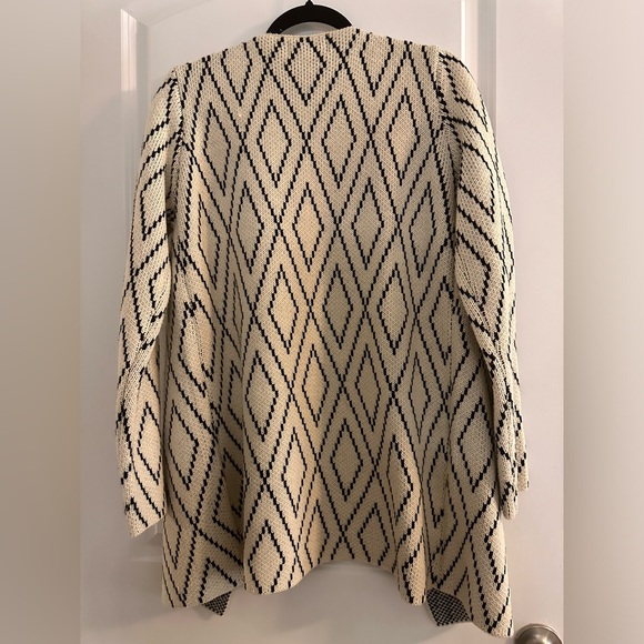 Oliver By Escio Womens Cardigan Sweater Beige Diamond Long Sleeve Open Front - Picture 5 of 5